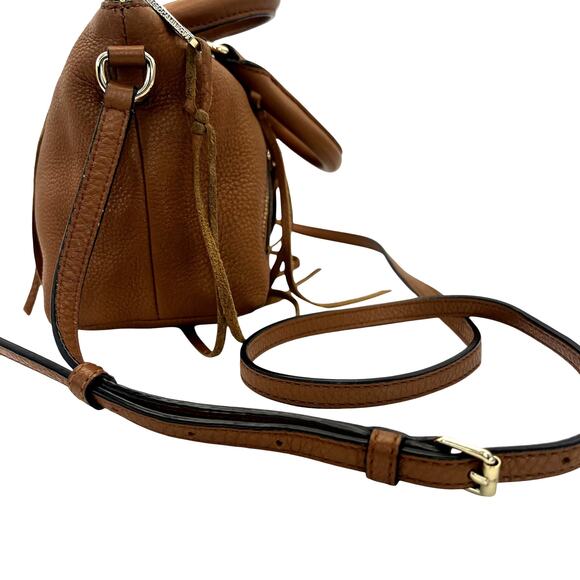Rebecca Minkoff Micro Moto Satchel Crossbody Purse Bag Almond Brown Leather - Picture 9 of 13